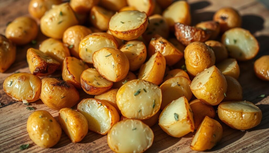 Crispy roasted baby potatoes with herbs