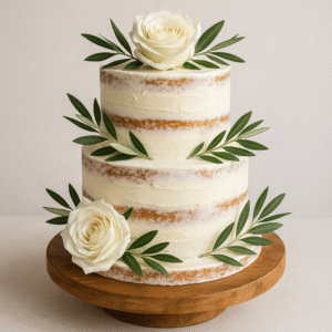 Semi naked cake wedding olive green and white rustic design
