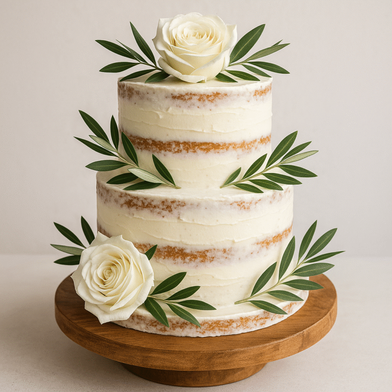 Semi naked cake wedding olive green and white rustic design